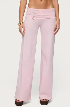 Edikted Poppy Wide Leg Button Foldover Pants in Pink at Nordstrom, Size X-Large