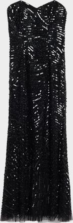 Aidan Mattox Strapless Bead & Sequin Column Gown