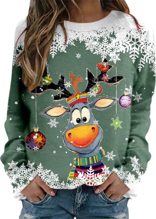 Generic Christmas Jumpers for Women Long Sleeve Sweatshirts Xmas Tree Jumper Funny Wine Glass Reindeer Santa Claus Graphic Print Sweatshirt Novelty Merry Chri