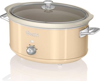 SWAN Sf17031cneu Retro Olla Cocci&oacute;n Lenta, 6,5l, Recipiente Extra&iacute;ble Antiadherente Cer&aacute;mica Libre Pfoa, Vintage 320w Crema