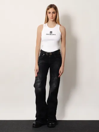 Balenciaga Womens Wide Leg Black Denim Trousers Cotton