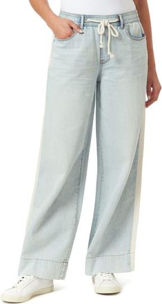 Kensie High Rise Drawstring Stripe Wide Leg Jeans in Camden at Nordstrom Rack, Size X-Large