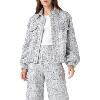 English Factory Sequin Tweed Jacket in Silver at Nordstrom, Size Medium