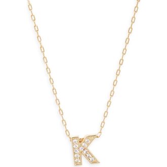 Nordstrom Pav&eacute; Cubic Zirconia Initial Necklace in K- Clear- Gold at Nordstrom