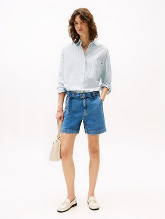 Tommy Hilfiger Womens High-Rise Belted Denim Short - Blue - 10