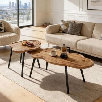 Tribesigns Tribesigns Nesting Coffee Table Set of 2, Solid Wood Coffee Tables with Cloud Tabletop, Stacking Accent Tables with Adjustable Non-Slip Feet for