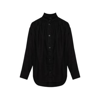 Iro Fenyra High-neck Gathered Denim Shirt