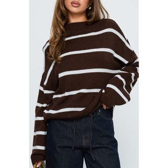 Princess Polly Alara Stripe Mock Neck Sweater in Brown Stripe at Nordstrom, Size X-Small