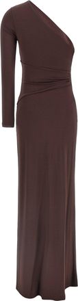 Elisabetta Franchi One-Shoulder Cr&ecirc;pe Jersey Dress - Brown