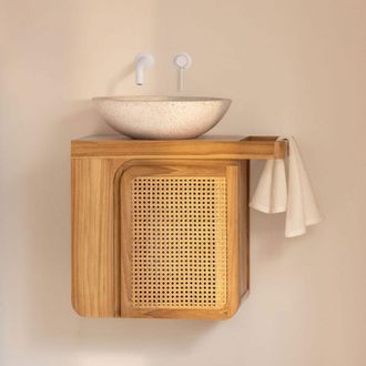 Sklum Conjunto De Mueble De Ba&ntilde;o Suspendido 60x40 Cm En Madera De Teca Georgy Sklum