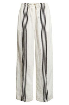 Madewell Linen Blend Pull-On Pants in Bold Placement Stripe Black at Nordstrom, Size Xx-Small