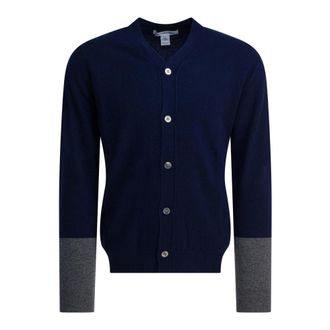 Comme Des Garçons Cardigans, male, Blue, Size: L Blue V-Neck Wool Cardigan