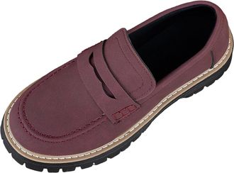 Generic Purple Ladies Comfort Frosted Round Toe Platform Loafers with Thick Heel Mid Height Suitable for Various Settings