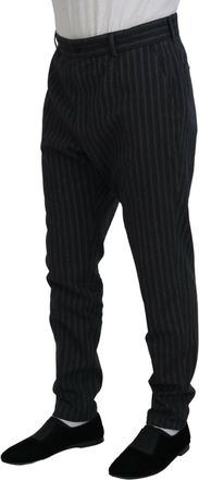 Dolce & Gabbana Mens Dark Gray Stripes Chino Dress Pants Cotton Virgin Wool Elastane
