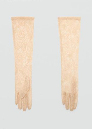 Mango Guanti lunghi pizzo beige - Donna - S - MANGO