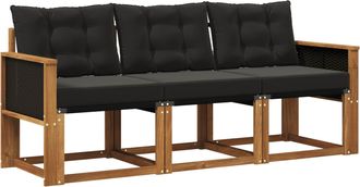 vidaXL Conjunto De Sof&aacute;s De Exterior 3 Uds. Natural Y Negro Vidaxl