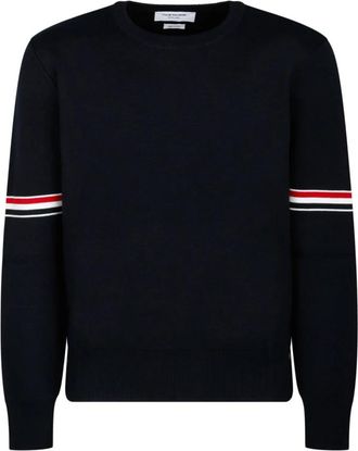 Thom Browne Navy Milano Stripe Pullover Sweater - Heren - Ronde hals truien - Blauw - M - Katoen - Truien & Vesten