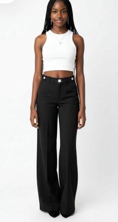 Bianco Mika Wide Trouser With Rhinestone Buttons In Black