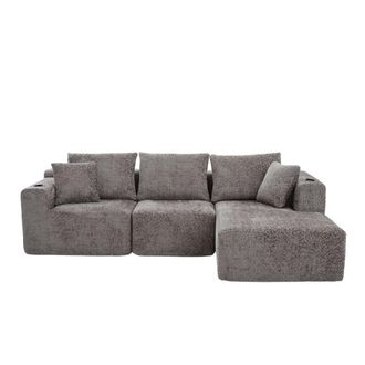 Urban Meuble Sof&aacute; esquinero 3 plazas de chenilla texturizada con reposabrazos, gris