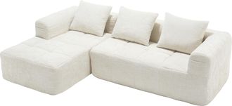 STILVORA Sof&aacute; Modular 3 Plazas En Chenilla Con M&eacute;ridienne, 2 Bolsillos Laterales Y 3 Cojines, Beige