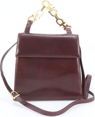 Ferragamo Red Color Wine Leather Handbag Shoulder Bag Tote Bag (Pre-Owned)