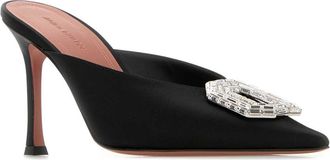 Amina Muaddi Womens Camelia Mule Black Satin Heels