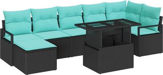 vidaXL Conjunto De Sof&aacute; De Jard&iacute;n 8 Uds. Negro Y Azul Rat&aacute;n Sint&eacute;tico Vidaxl