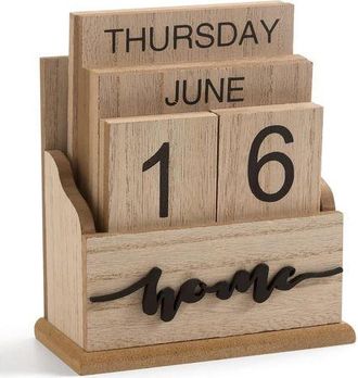 OEM Calendario Perpetuo De Madera Vintage - Decoraci&oacute;n De Escritorio, Muestra La Semana, El Mes Y El D&iacute;a (color Madera Natural)