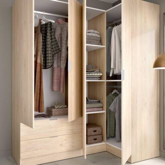 Dmora Armario Dmellin, Mueble De Esquina Para Dormitorio, Armario De Esquina Con 4 Puertas Batientes, 174x91h184 Cm, Roble - Dmora