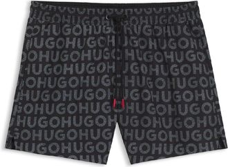 HUGO BOSS Mens Hugo Tortuga Logo Print Swim Shorts in Black