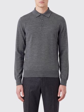 Emporio Armani Long-Sleeved Virgin Wool Knit Polo Shirt with Three-Button Placket