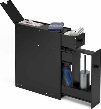 Costway Costway Estanter&iacute;a De Ba&ntilde;o Ducha Armario Lateral, Gabinete De Almacenamiento De 5 Compartimientos (negro)