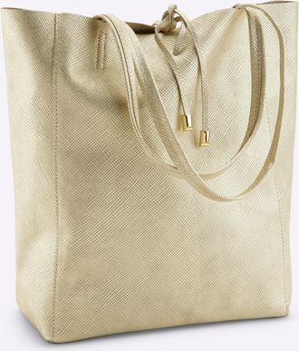 Heine Handtasche HEINE, Damen, Gr. B/H/T: 29cm x 37cm x 12cm, gold (hellgoldfarben), Leder, bedruckt, gemustert, unifarben, Taschen Handtasche