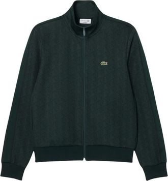 Lacoste Monogram Jacquard Track Jacket - Heren - Vesten met rits - Groen - S - Katoen - Hoodies & sweatvesten