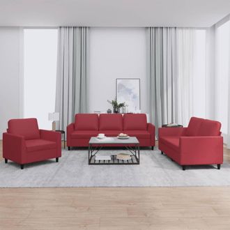 vidaXL Vidaxl - Juego De Sof&aacute;s Con Cojines 3 Piezas Cuero Sint&eacute;tico Rojo Tinto