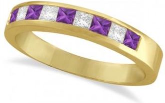 Allurez Princess Channel-Set Lab Grown Diamond & Amethyst Ring 14K Yellow Gold