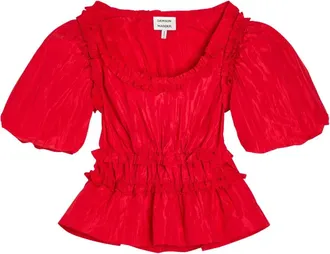 Damson Madder everly ruffled puff-sleeve blouse - women - Recycled Polyester - 10 - Red