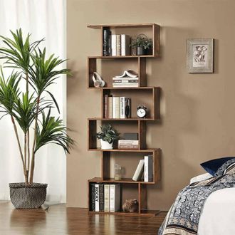 Dmora Dmora - Librer&iacute;a Alta En Zig Zag Con 6 Estantes Abiertos, Made In Italy, Estante Para Libros Y Documentos, Librer&iacute;a De Oficina, Cm 80x25h192, Color Ar