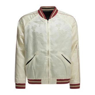 Beams Plus Oriental Reversible Bomber Jacket - Heren - Bomber jackets - Wit - L - Katoen - Jassen