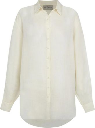 Cortana Dennis- oversized shirt van ivoorkleurige ramie - Dames - Overhemden - Beige - S - Overhemden
