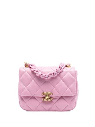 Chanel 2021-2025 Mini Quilted Lambskin Lacquered Chain Flap crossbody bag - Pink