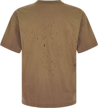 SATISFY Distressed Openwork Organic Cotton T-Shirt - Khaki