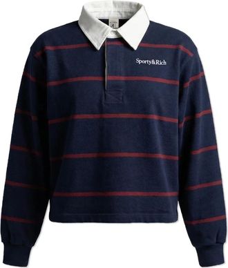 Sporty & Rich Central Park Drop Lange Mouw Polo - Heren - Polos - Blauw - M - Katoen - Tops