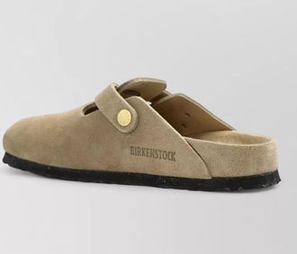 Birkenstock suede flat slip on sandals taupe