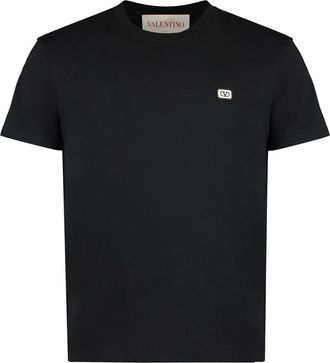 Valentino Geribbelde ronde hals katoenen T-shirt - Heren - T-shirts - Zwart - L - Katoen - Tops