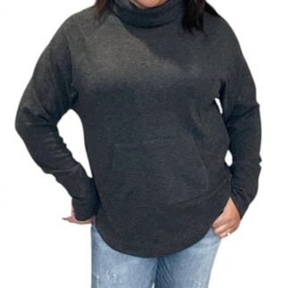 bobi Funnel Neck Front Pocket Pullover Top In Black