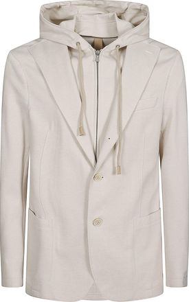 Eleventy Single-Breasted Beige Jacket With Removable Hood And Versatile Pockets