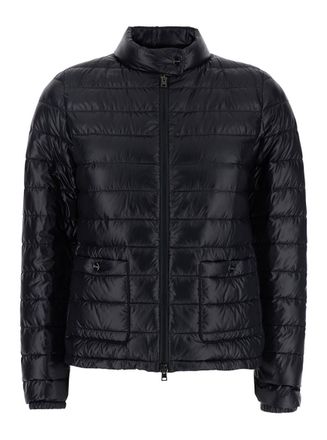 Herno Black Quilted Down Jacket With Raised Collar And Front Pockets In Tech Fabric Woman