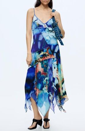 Desigual Sleeveless Handkerchief Hem Midi Dress in Blue at Nordstrom, Size X-Small