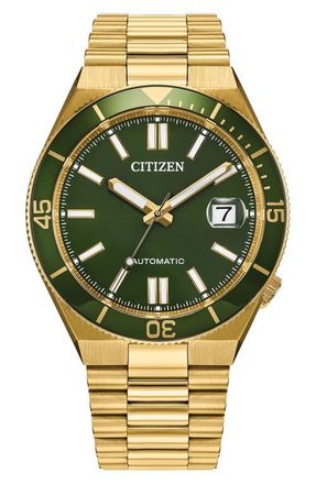 Citizen TSUYOSA Shore Goldtone Automatic Bracelet Watch, 40mm in Green/Gold-Tone at Nordstrom